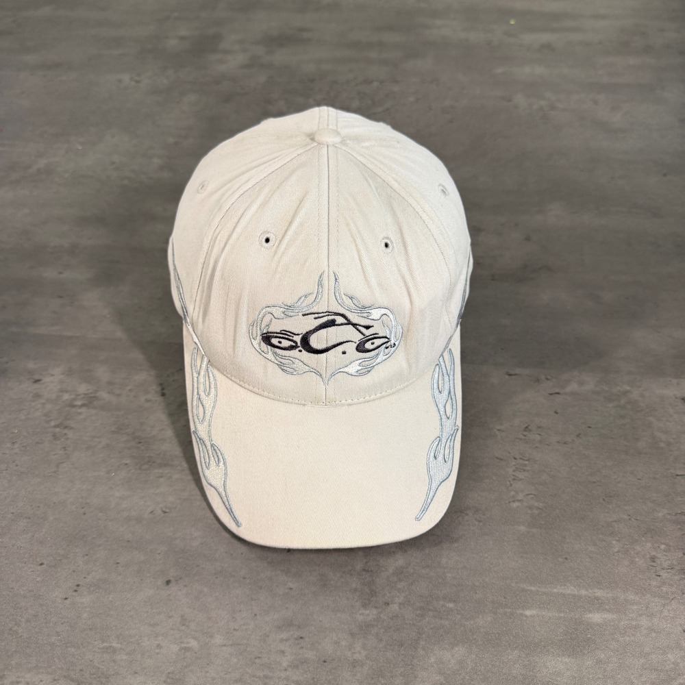Y2K‎ Orange County Choppers Hat Beige Silver Flame Embroidered Biker Cap Flexfit